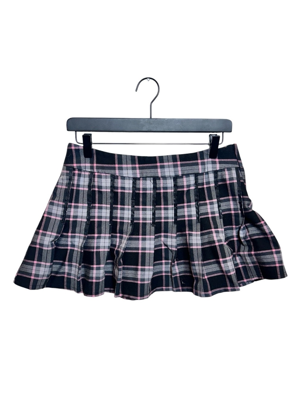 Heart Moon Star Black & Pink Plaid Pleated Skirt